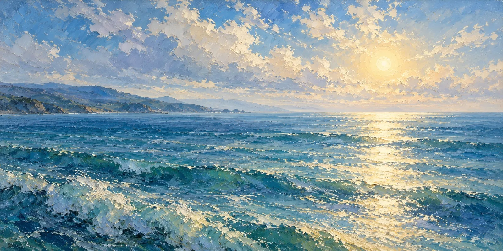 A pale golden sunrise over a blue sea